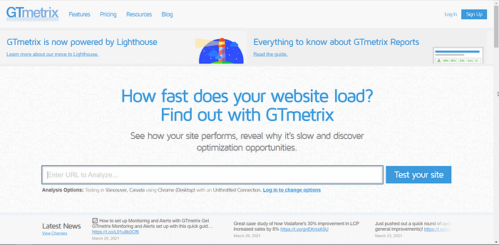 GTMetrix screenshot