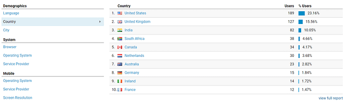 Google analytics demographic screenshot