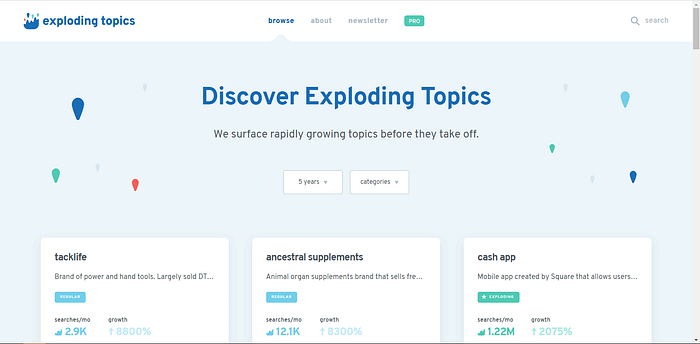 Exploding topics screenshot